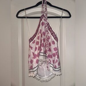 Zara halter neck open back blouse with beading detail